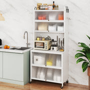 Armário de Cozinha de 6 Níveis Buffet com Estantes Portas Abatíveis Encimera para Microondas Prateleira Aparador para Sala de Jantar Branco