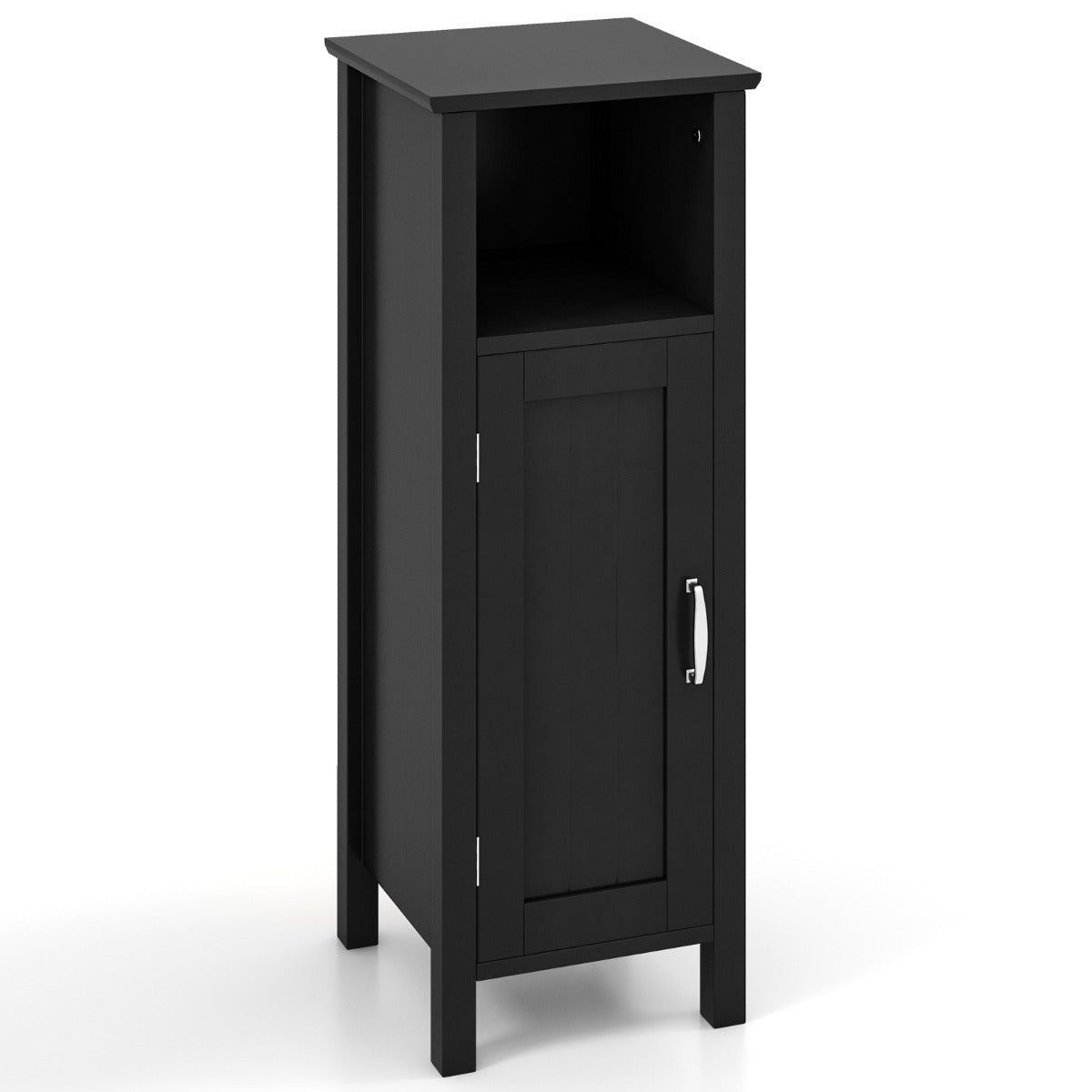 Armário de Chão para Casa de Banho com 3 Prateleiras e Porta Prateleira de Armazenamento para Cozinha Quarto Sala 30 x 30 x 80 cm Preto