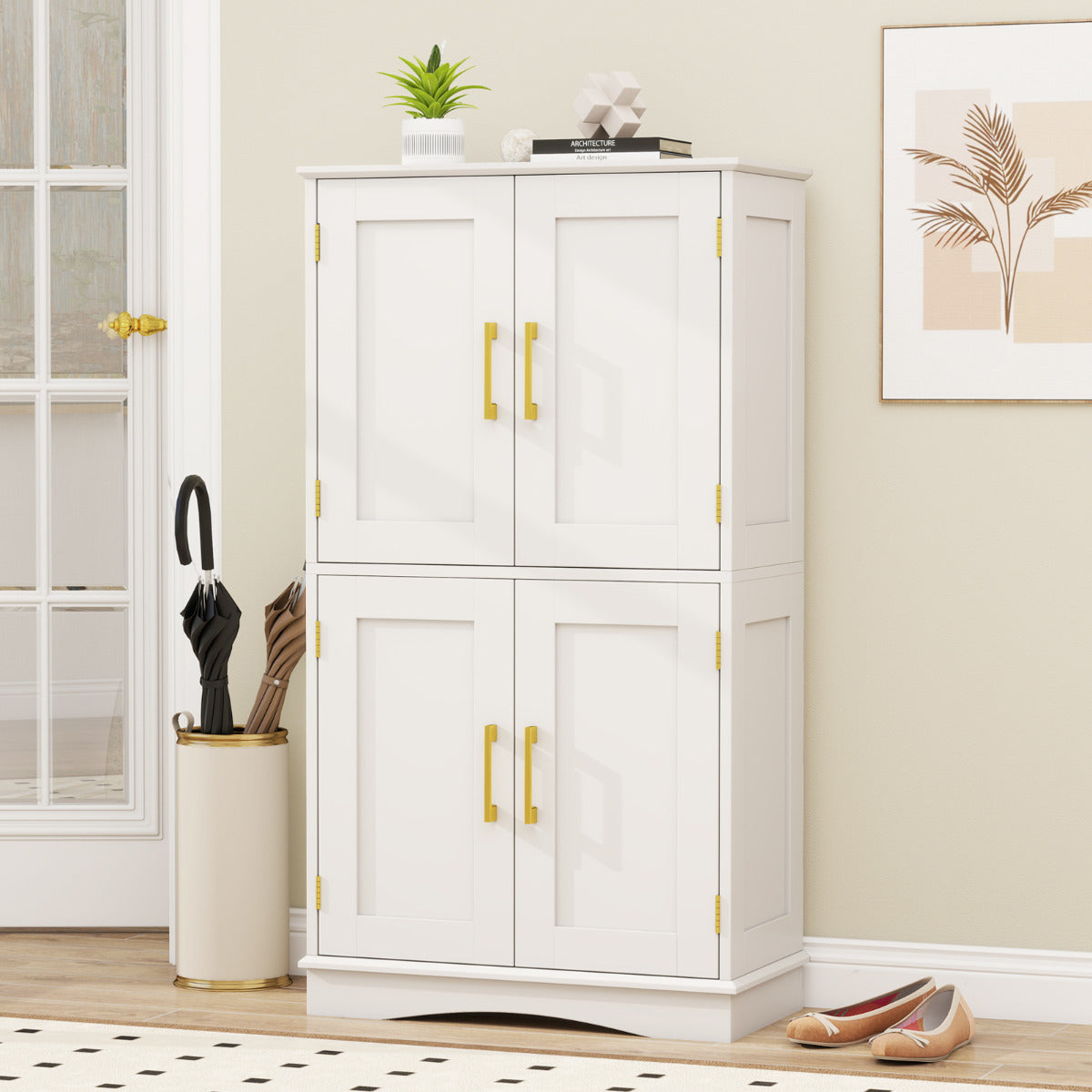 Armário de Chão para Casa de Banho Móvel Despensa 110 cm Independente com 4 Portas e 2 Prateleiras Ajustáveis Gabinete para Cozinha Sala de Jantar Branco