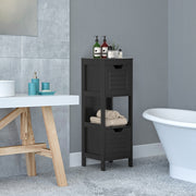 Armário de Casa de Banho Estante de Madeira Multifuncional com 2 Gavetas Mesinha Auxiliar para Casa Sala de Estar Casa de Banho 30 x 30 x 89 cm Preto