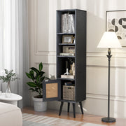 Armário de Armazenamento de Rattan Estreito e Independente com Porta E Prateleira Ajustável para Sala de Estar 29,5 x 29,5 x 137 cm Preto