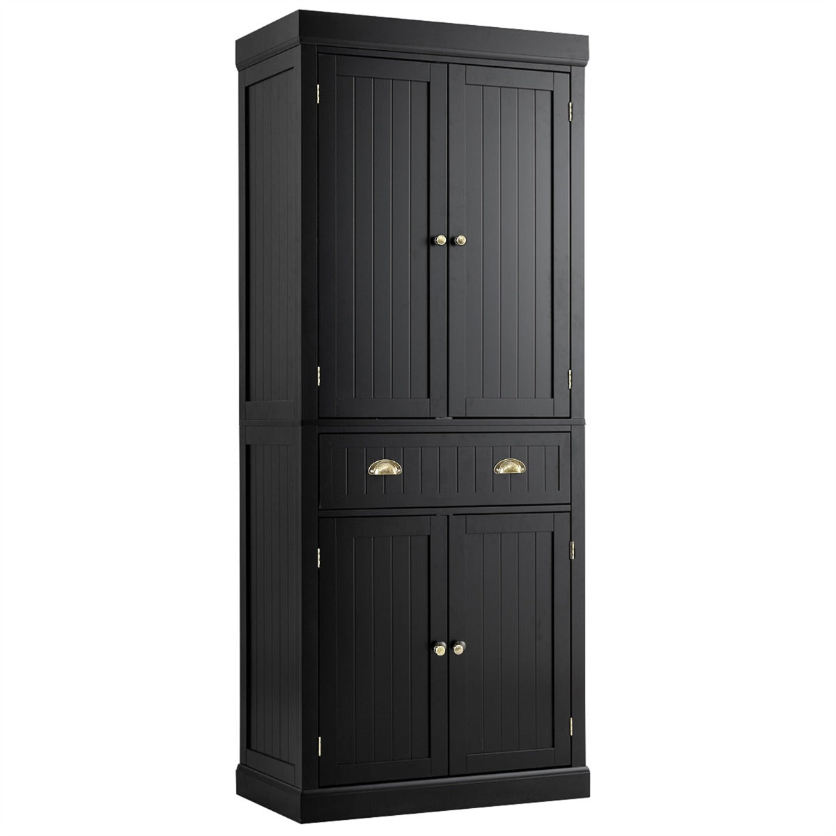 Armário Independente com Prateleiras Ajustáveis, Armários de 2 Portas e Gaveta para Sala de Estar, Sala de Jantar e Corredor 76 x 40 x 183 cm Preto