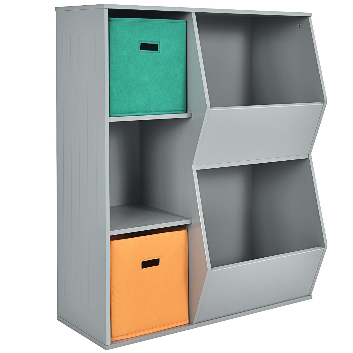 Armário Infantil para Brinquedos Organizador de Brinquedos 3 Cubos e 2 Caixas Abertas Estante para Crianças Sala 76 x 28 x 94 cm Cinzento