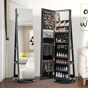 Armário de Joias Giratório 360° com Luzes LED Espelho de Corpo Inteiro Prateleiras de Armazenamento 54,5 x 161 cm Preto