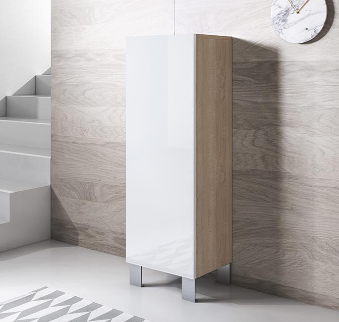 Armário Modelo Leiko V1 (40x138cm) Sonoma e Branco com Pés de Alumínio