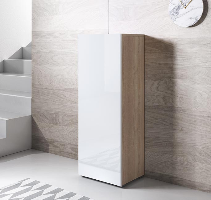 Armário Leiko V1 (40x128cm) Sonoma e Branco com Pernas Padrão