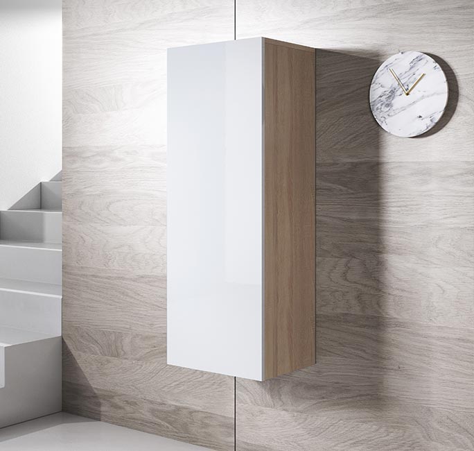 Armário Pendurado Modelo Leiko V1 (40x126cm) Branco e Sonoma