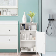 Armário de Casa de Banho em Madeira Multifuncional com Porta Individual e Prateleira Regulável Organizador Moderno 40 x 30 x 70 cm Branco