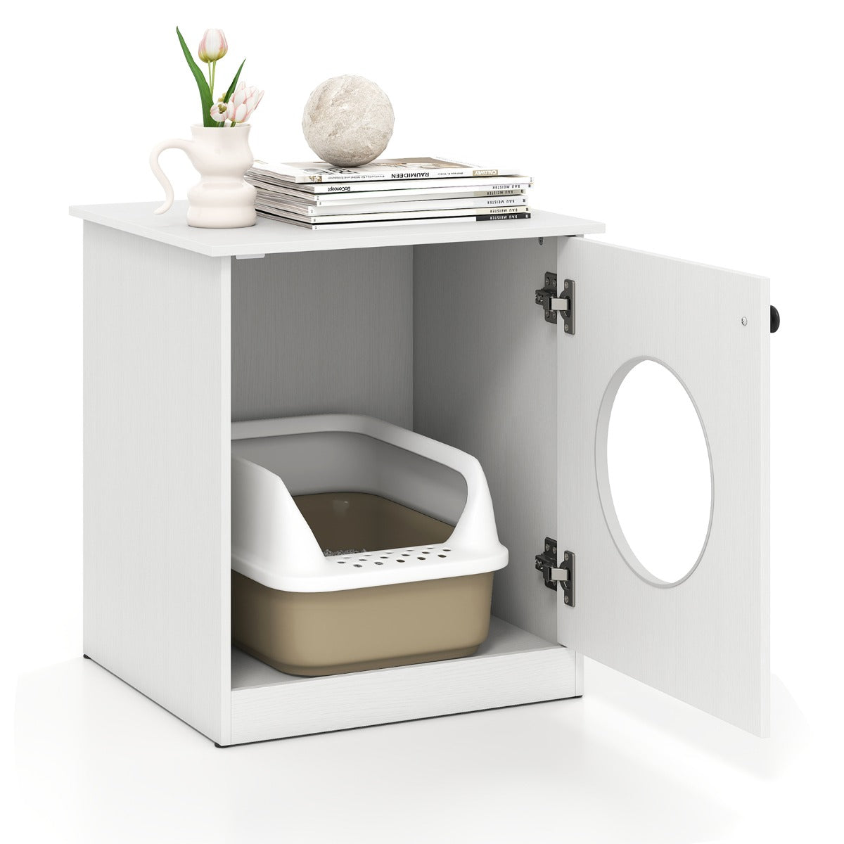 Móvel de Caixa de Areia para Gatos Lavatório Oculto Mesa de Cabeceira Lateral 51 x 47 x 57 cm Branco
