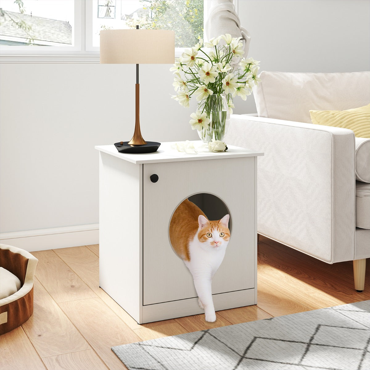 Móvel de Caixa de Areia para Gatos Lavatório Oculto Mesa de Cabeceira Lateral 51 x 47 x 57 cm Branco