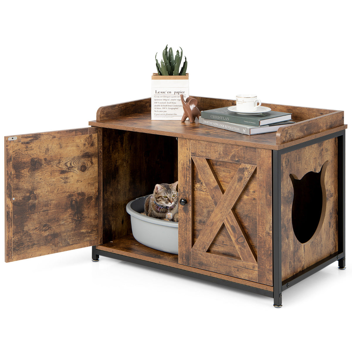 Móvel para Gatos – 80 x 50 x 58 cm – Castanho – MDF, aço