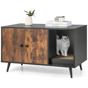 Móvel Multifuncional para Esconder a Caixa de Areia dos Gatos com Portas, Prateleira Aberta e Arranhador para Gatos 90 x 50 x 54 cm Preto e Natural
