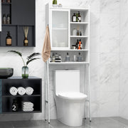 Armário de Armazenamento sobre o Vaso Sanitário com Porta de Correr em Acrílico Estantes Ajustáveis Estrutura de Metal 63 x 29 x 170 cm - Branco