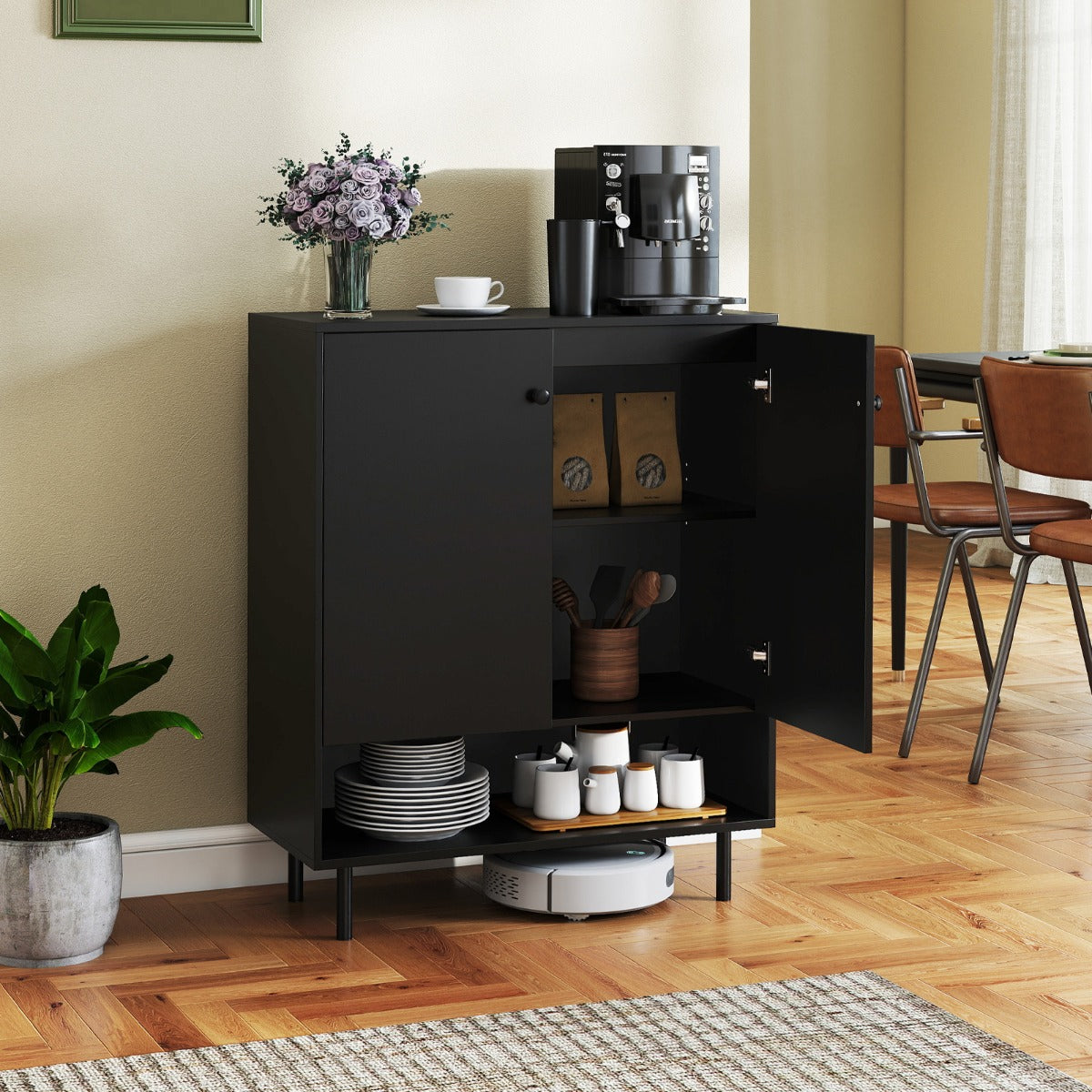 Aparador Buffet com 2 Portas e Estante Ajustável - Negro 75 x 35 x 95 cm