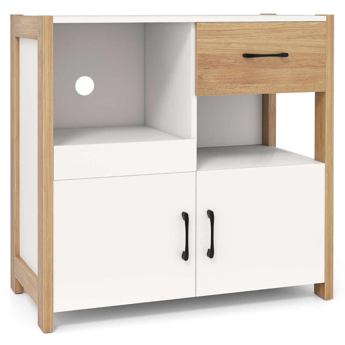 Gabinete de Arrumação de Cozinha Aparador de Estilo Moderno de Quinta com Gaveta Prateleira Deslizante e 2 Portas Móvel Buffet Branco