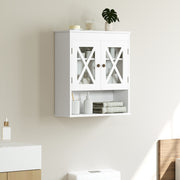 Armário de Parede Armário de Casa de Banho com Prateleira Ajustável Prateleira Aberta Gabinete Montado na Parede com 2 Portas Transparentes Branco