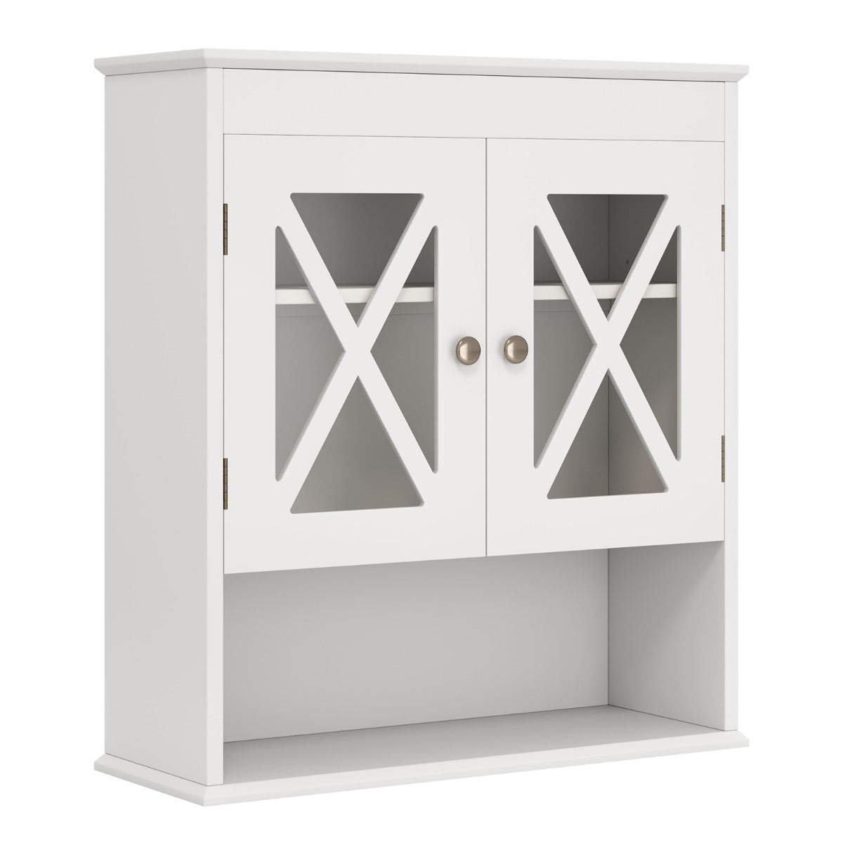 Armário de Parede Armário de Casa de Banho com Prateleira Ajustável Prateleira Aberta Gabinete Montado na Parede com 2 Portas Transparentes Branco