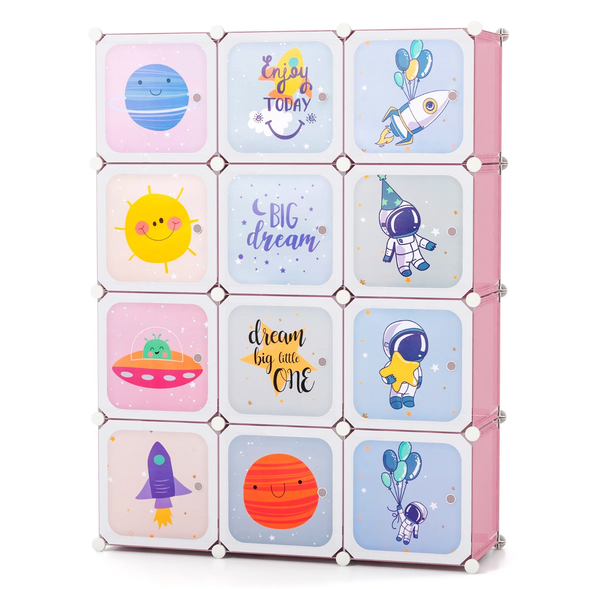 Armário Infantil Portátil de 12 Cubos para Bebés com 2 Seções para Pendurar no Quarto 107 x 36 x 142 cm Rosa