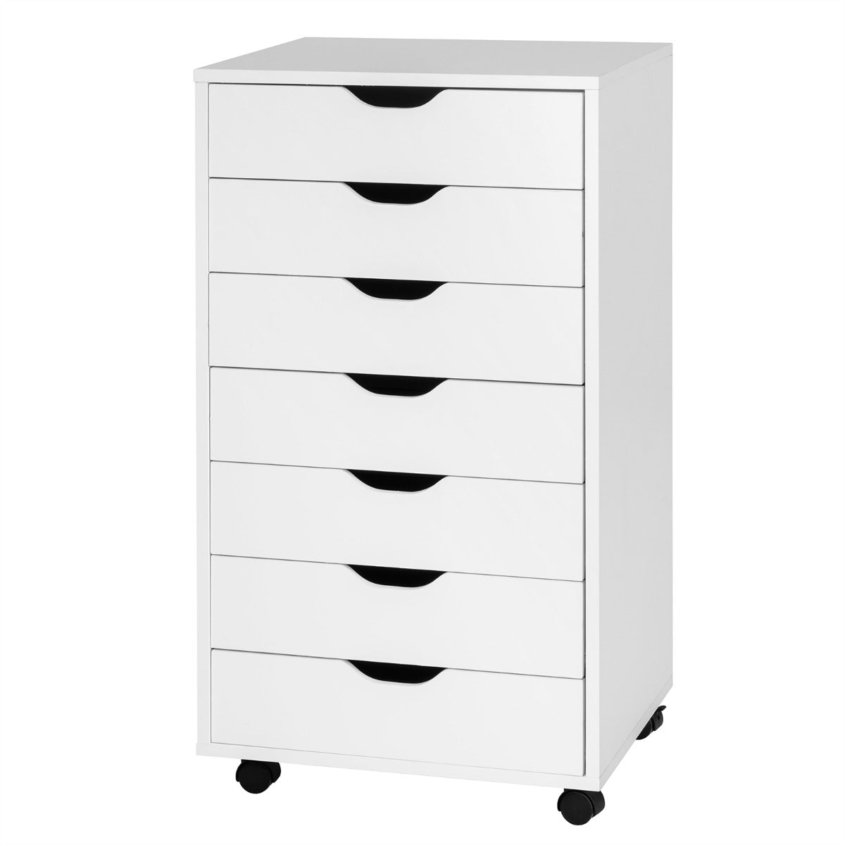 Armário de 7 Gavetas Arquivador Lateral Móvel com Rodas Cómoda Organizadora com Gavetas Móvel para Escritório Quarto Branco