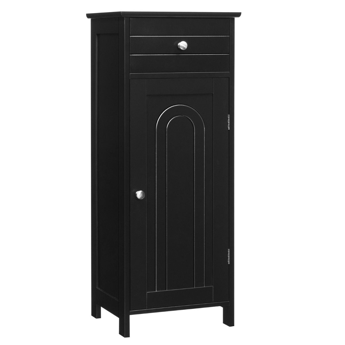 Armário de Casa de Banho Organizado Vertical com Porta Individual 1 Gaveta Grande 2 Prateleiras Ajustáveis para Casa de Banho Sala de Estar Preto 35,6 x 30,5 x 88 cm