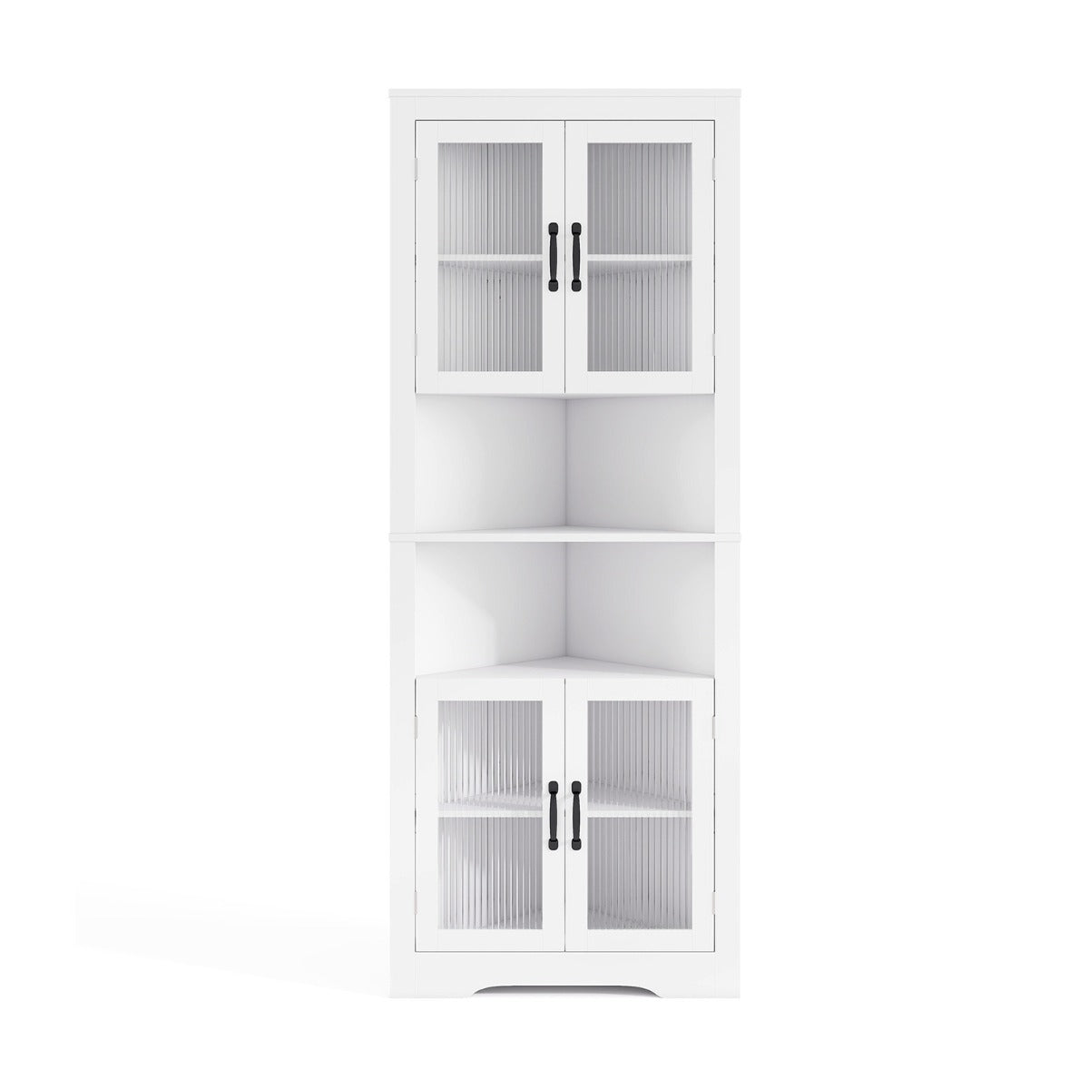 Armário de Canto Alto de 6 Níveis com Portas de Vidro e Prateleiras Ajustáveis em 3 Posições para Cozinha Escritório 66 x 35 x 171cm Branco