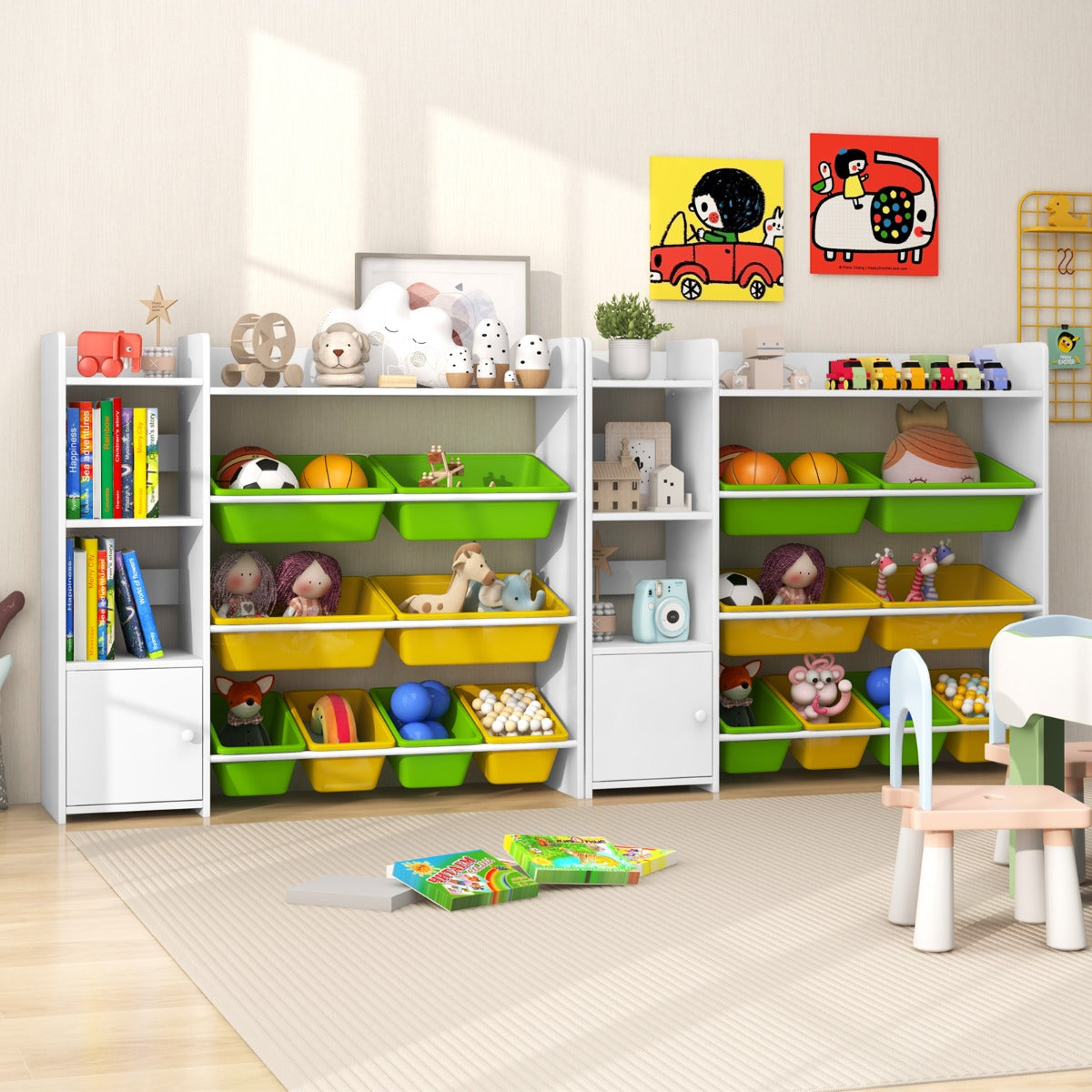 Armário Infantil com 4 Níveis para Brinquedos e 8 Contentores Organizadores para Crianças Maiores de 3 Anos 112,5 x 30 x 100 cm Verde