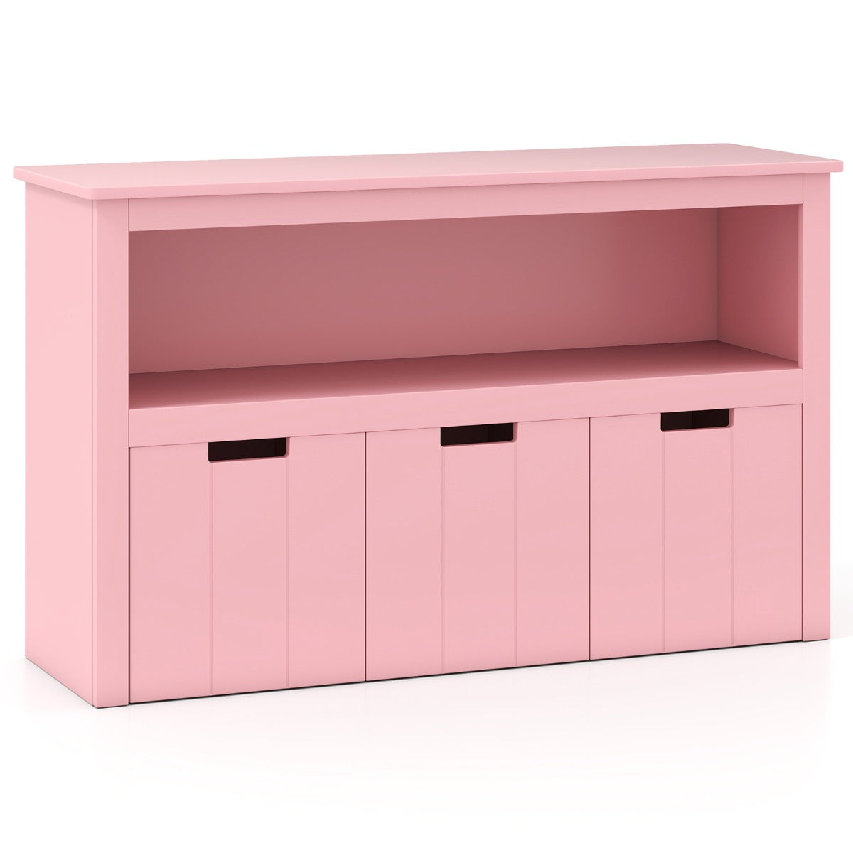 Armário com 3 Gavetas Estante de Madeira com Rodas e Cubos para Brinquedos das Crianças Espaçoso Organizador Durável Rosa