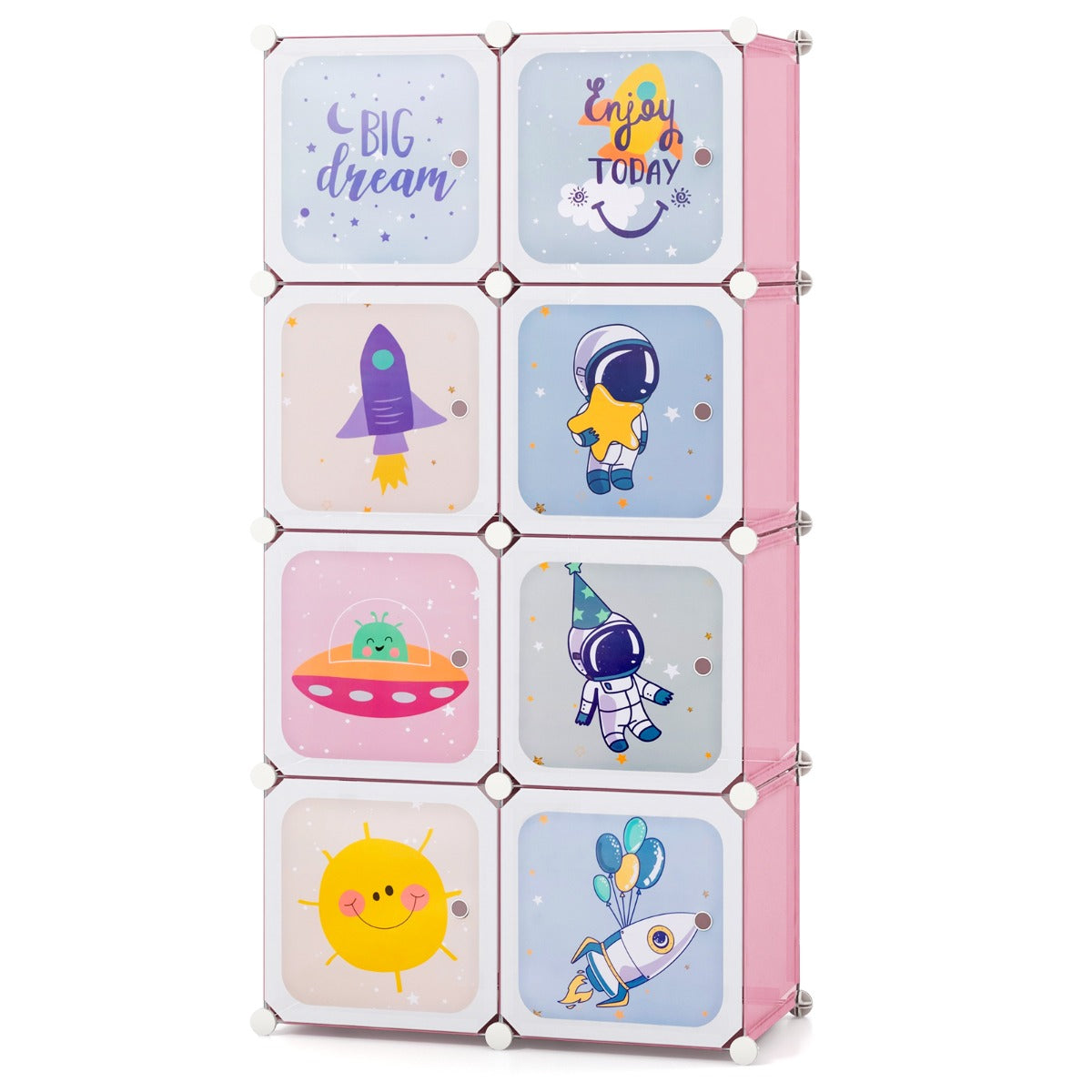 Armário Infantil Portátil de 8 Cubos para Bebés com 2 Secções de Pendurar para Quarto 71 x 35,5 x 142 cm Rosa