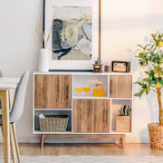Móvel de TV Consola Armário com 3 Portas e Compartimentos Moderno Despensa Multiusos Branco e Café 95 x 33 x 77,5 cm