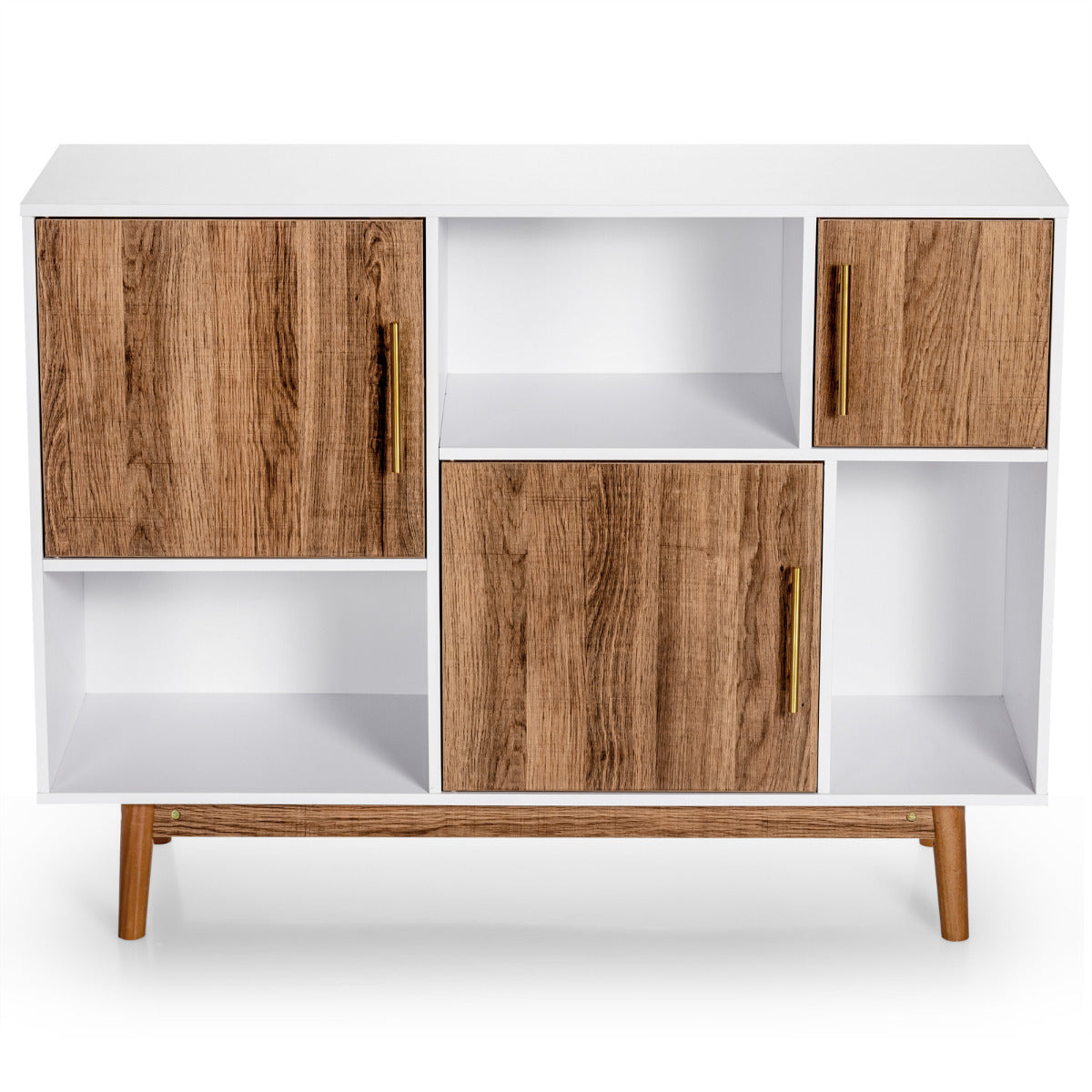 Móvel de TV Consola Armário com 3 Portas e Compartimentos Moderno Despensa Multiusos Branco e Café 95 x 33 x 77,5 cm