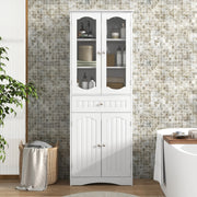 Armário Alto de Armazenamento para Casa de Banho de 160 cm Independente com Portas de Vidro Prateleiras Gaveta Armário Despensa para Cozinha Branco