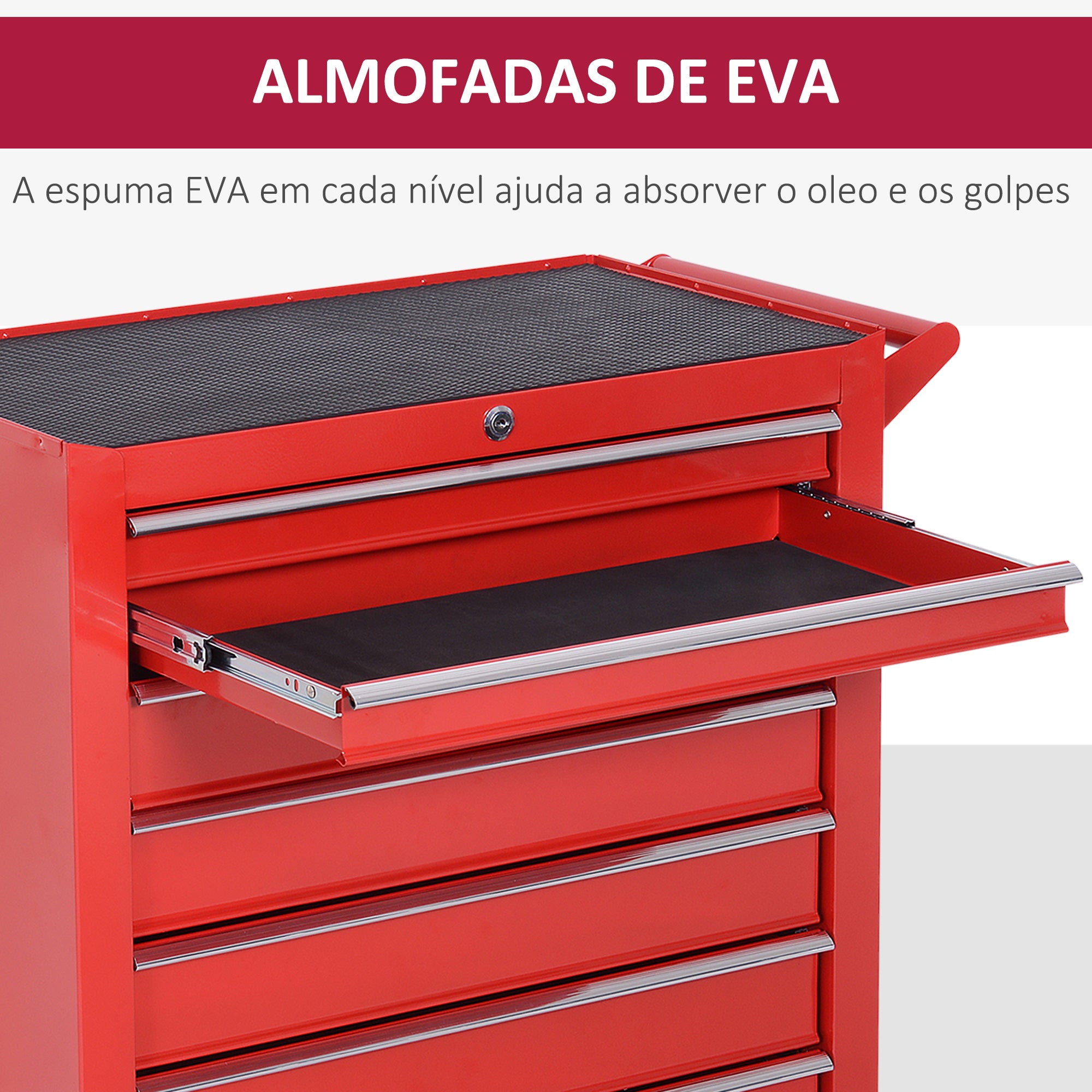 Carrinho de Ferramentas com 7 Gavetas Vermelho 69x33x75 cm
