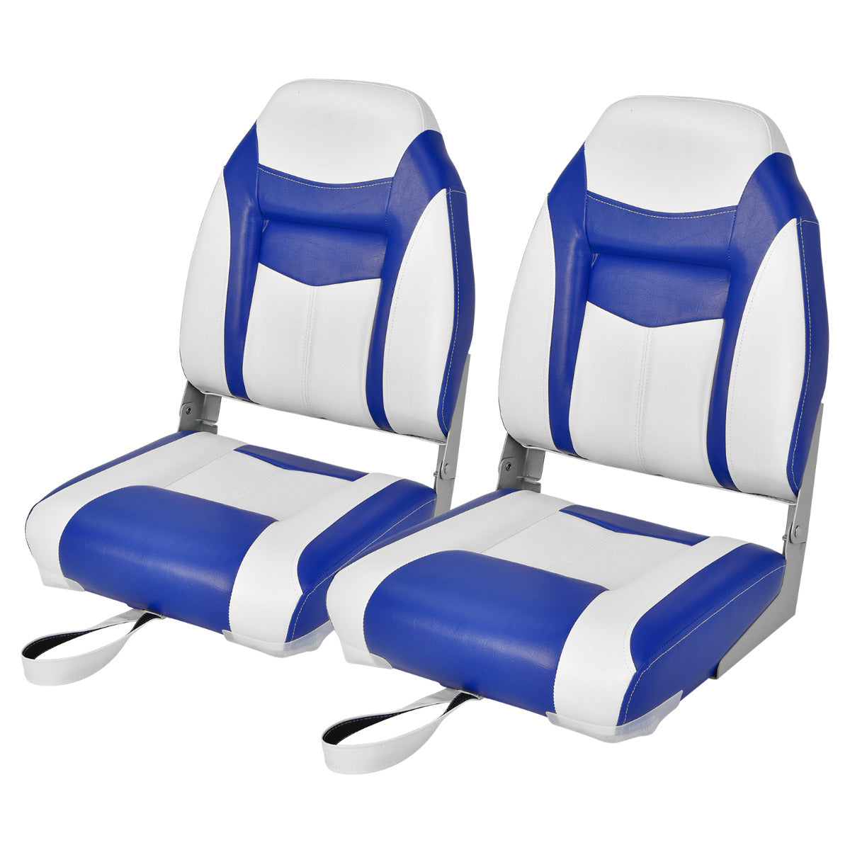 2 Cadeiras de Barco Dobráveis com Encosto Alto Almofada Acolchoada Macia Assento de Capitão Moldado Universal 44,5 x 51 x 61 cm Azul