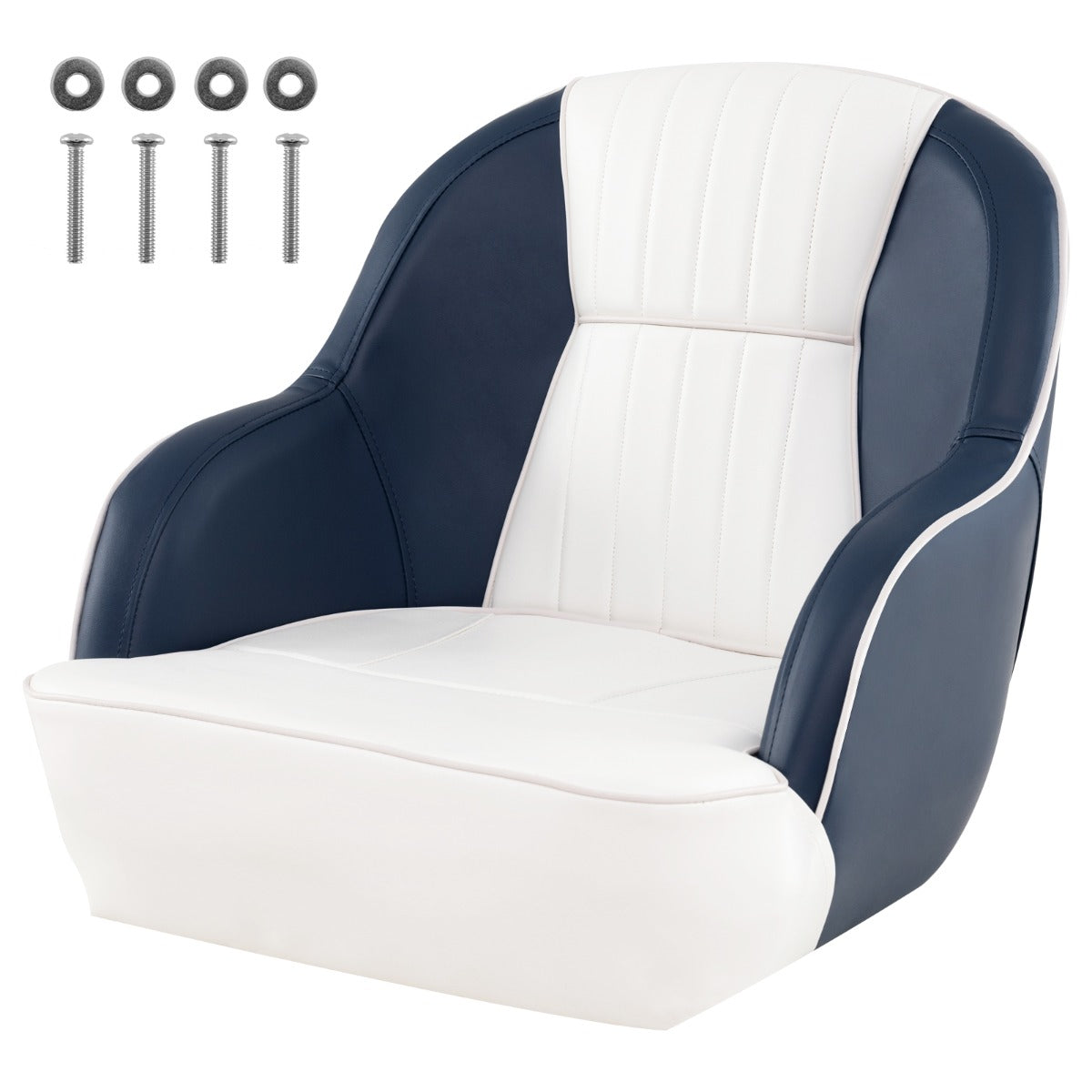 Assento de Barco com Almofada Acolchoada e Braços Curvos para Barco de Pesca Iate Lancha Capacidade até 150 kg 59 x 55 x 51 cm Azul e Branco