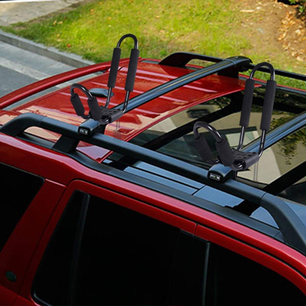 Conjunto de 4 Suportes para Kayak para Barras de Tejadilho de Carro com 4 Correias de Segurança