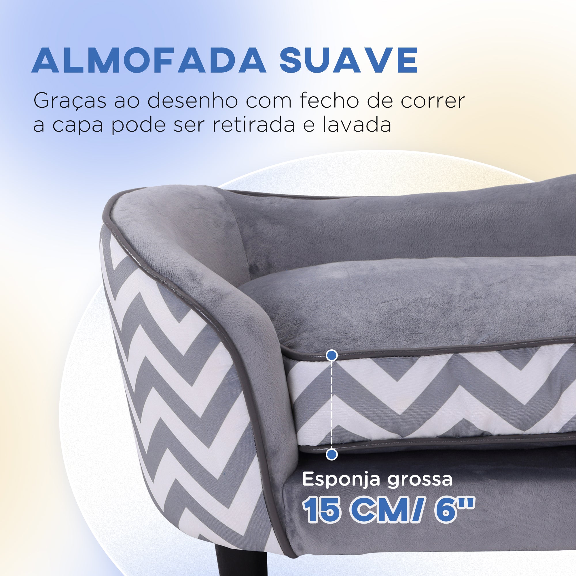 Sofá Acolchoado para Animais de Estimação - 68,5x40,5x40,5 cm - Cinza
