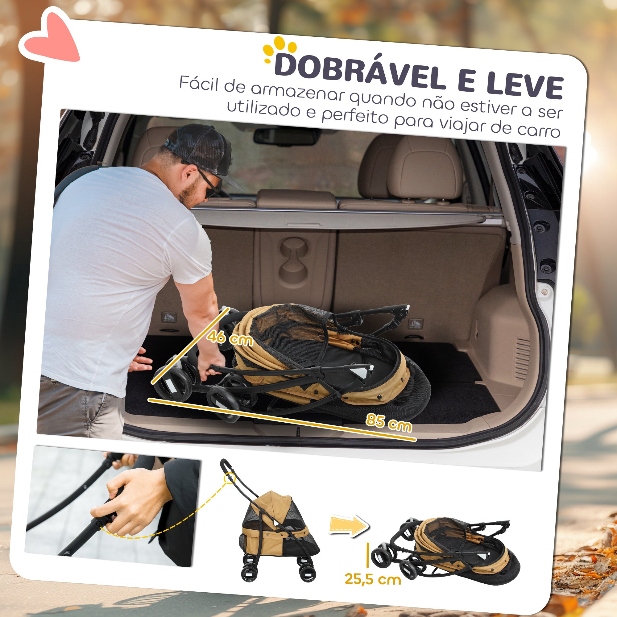 Carrinho para Animais de Estimação Dobrável 82x47x97cm Marrom