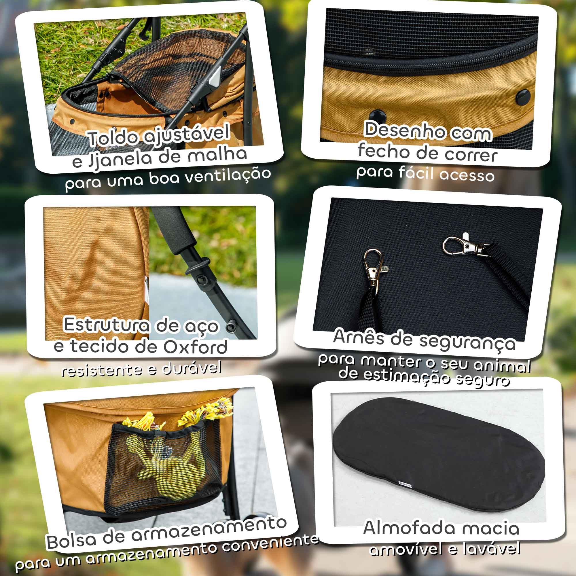 Carrinho para Animais de Estimação Dobrável 82x47x97cm Marrom