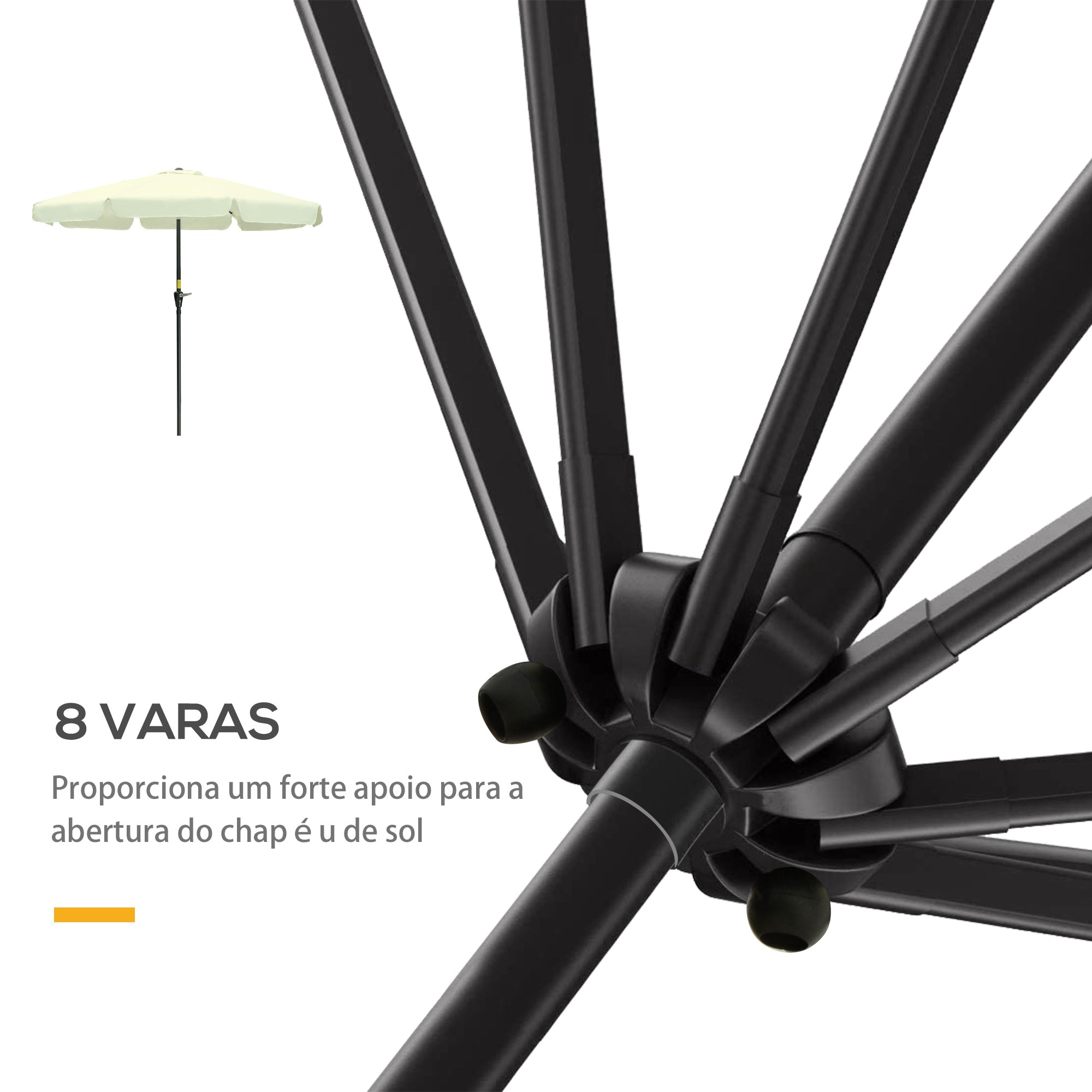 Chapéu de Sol de Jardim – Ø266x250 cm – Bege – Alumínio e Poliéster