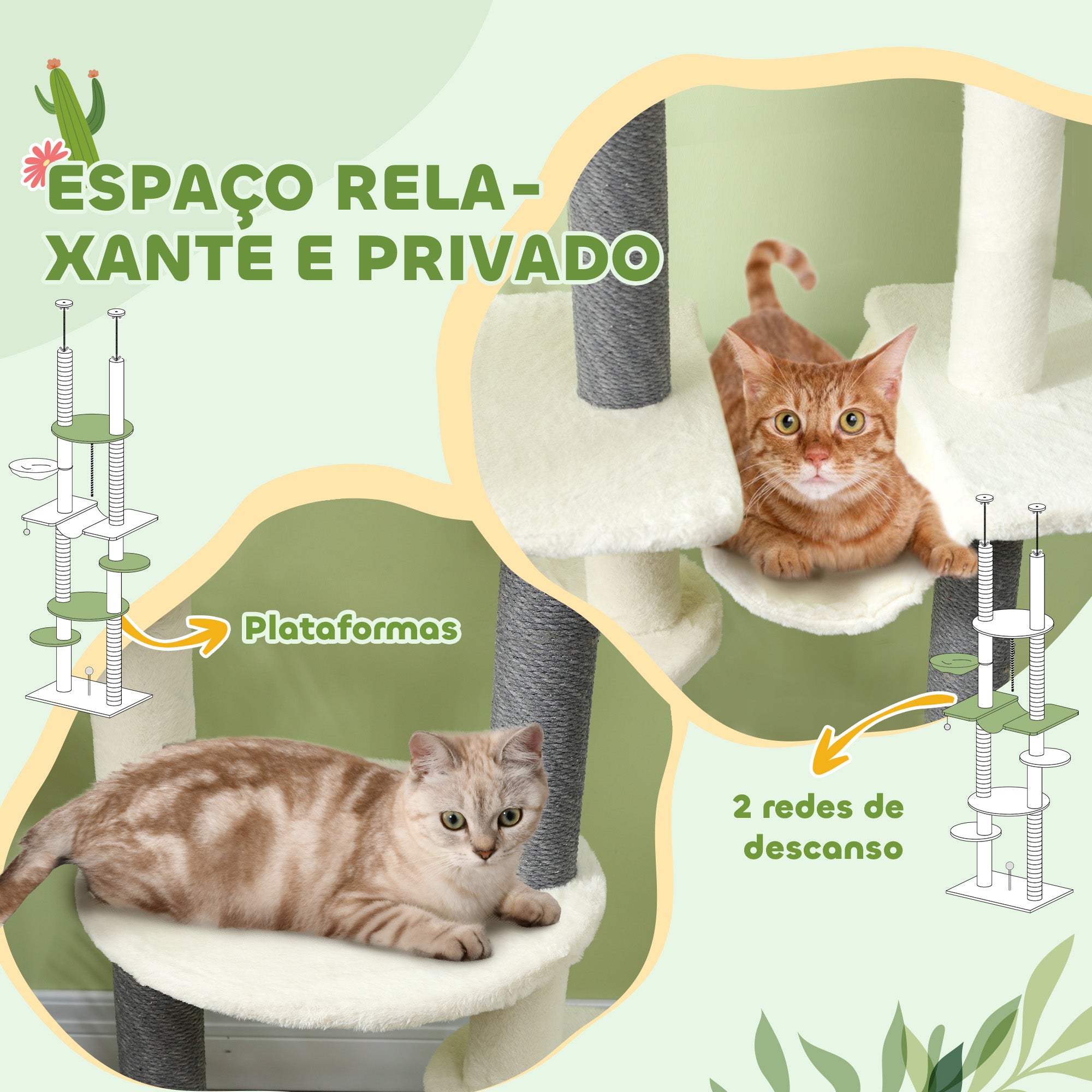 Arranhador para Gatos Creme e Cinza 60x44x225-255 cm do Chão ao Teto
