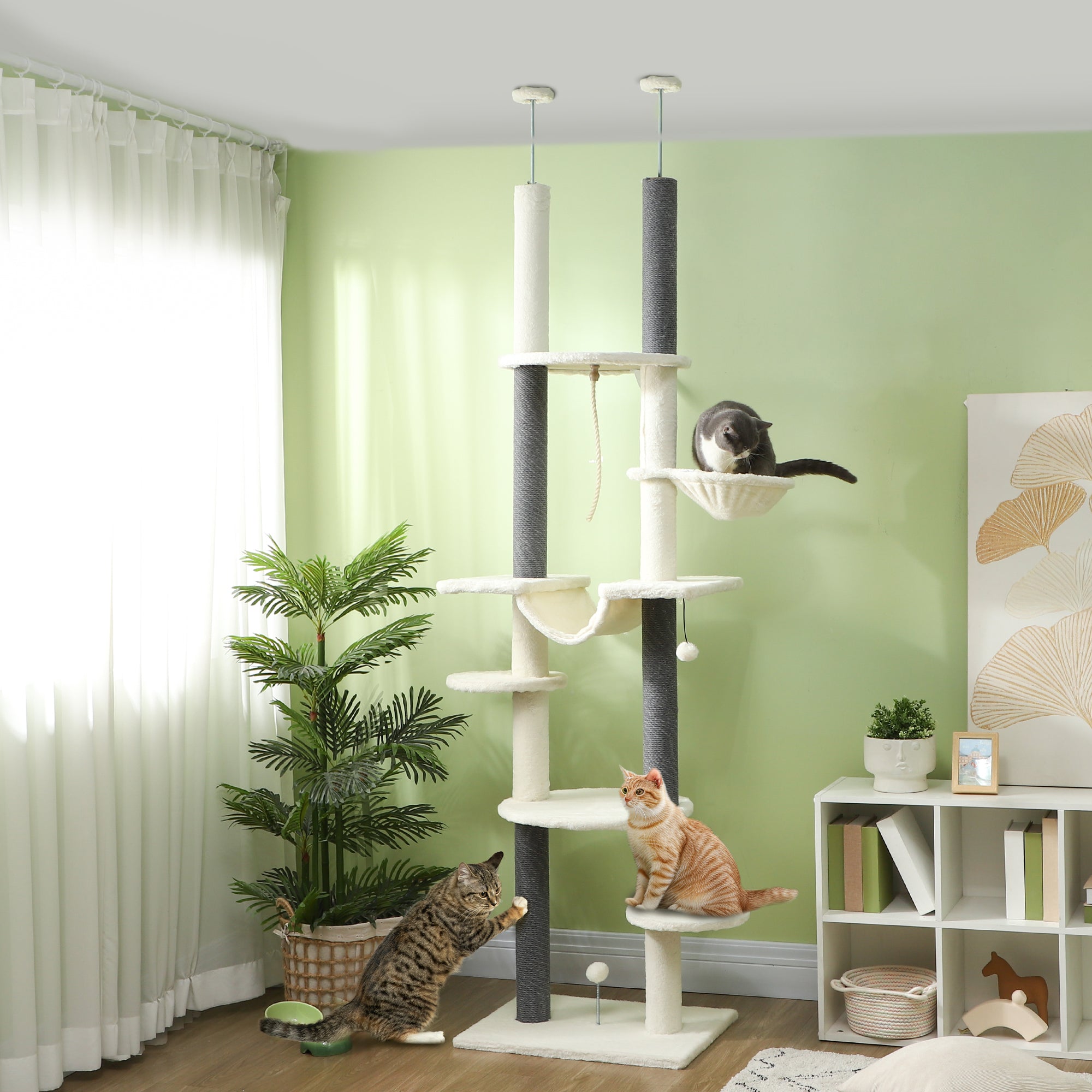 Arranhador para Gatos Creme e Cinza 60x44x225-255 cm do Chão ao Teto