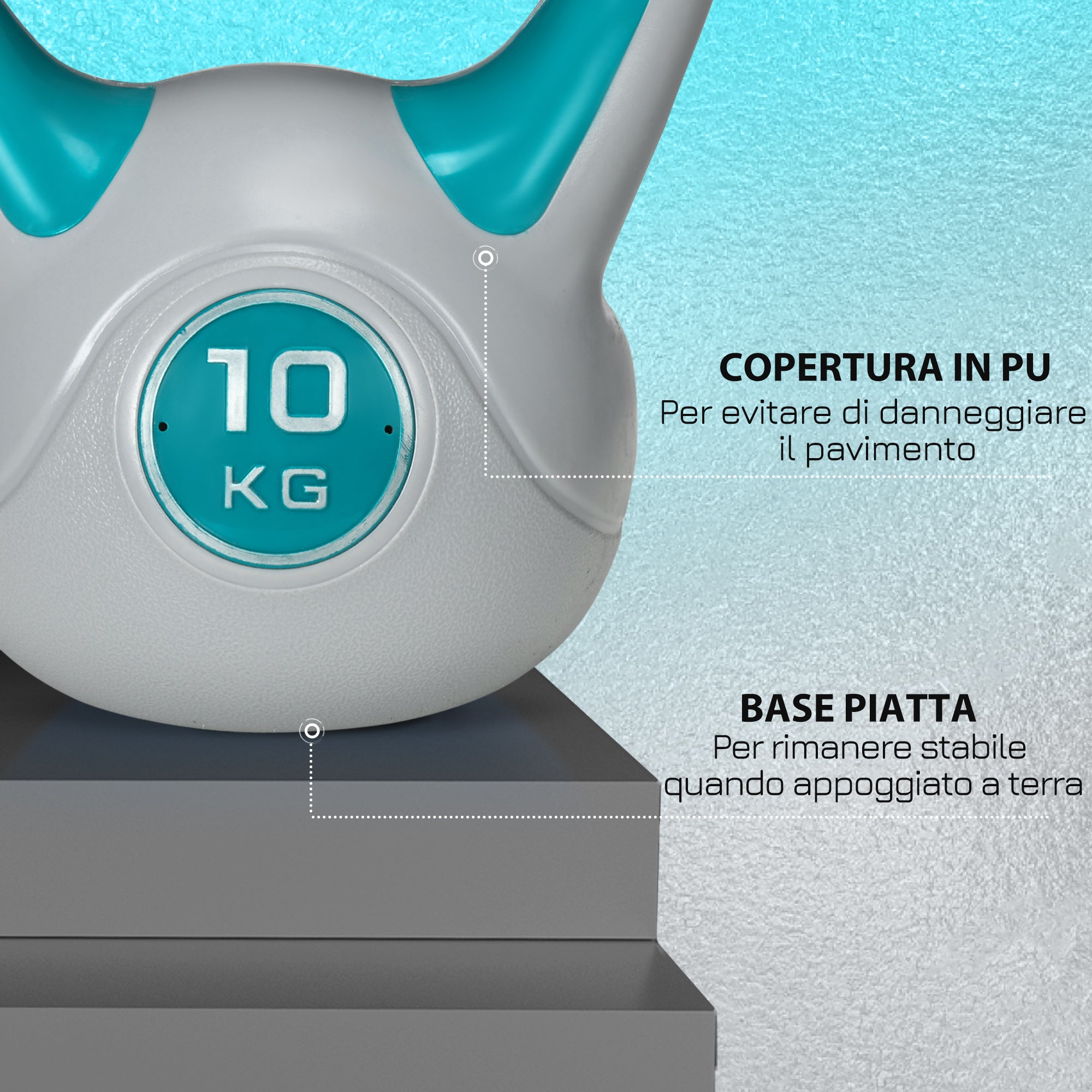 Kettlebell 10kg – 22x16x26cm – Azul e Cinza – Revestimento de PU e Enchimento de Areia