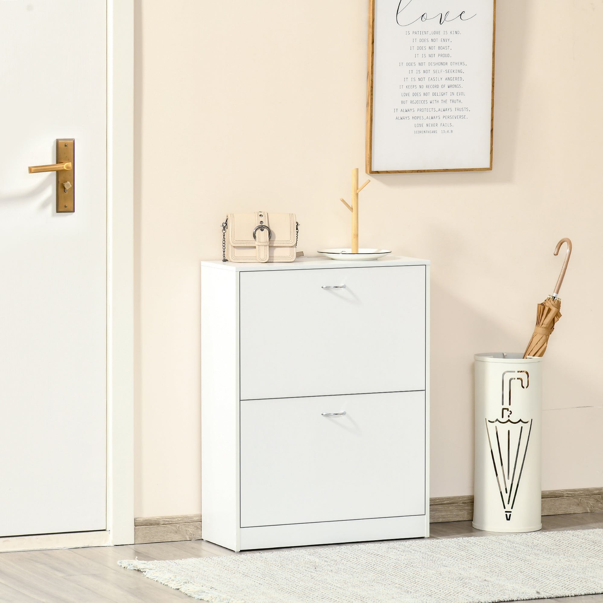Sapateira de Madeira com 2 Compartimentos 60x24x80 cm - Branco