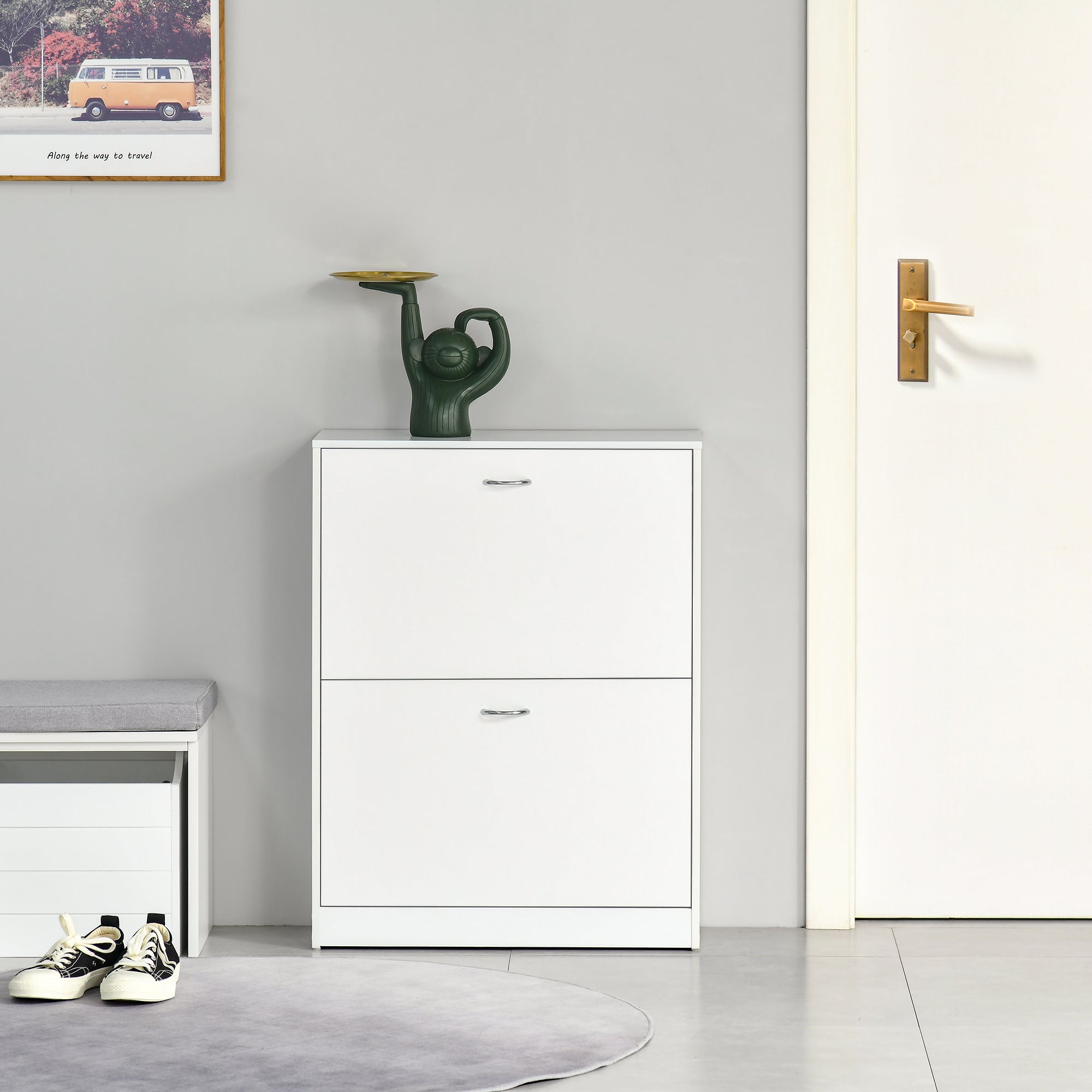 Sapateira de Madeira com 2 Compartimentos 60x24x80 cm - Branco