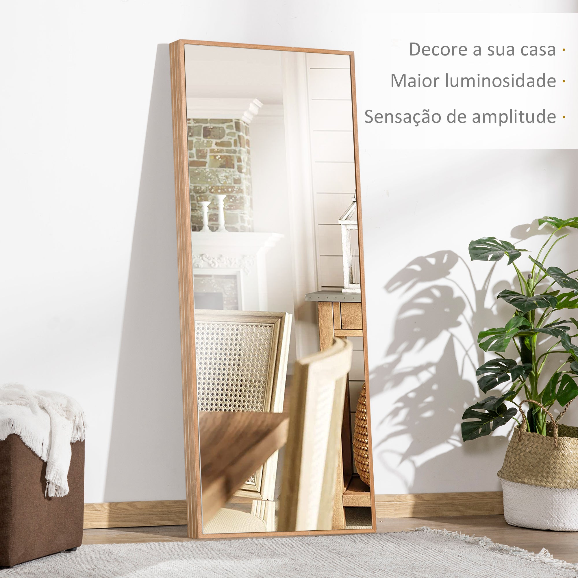 Espelho de Parede 45x125 cm Cor de Madeira Natural