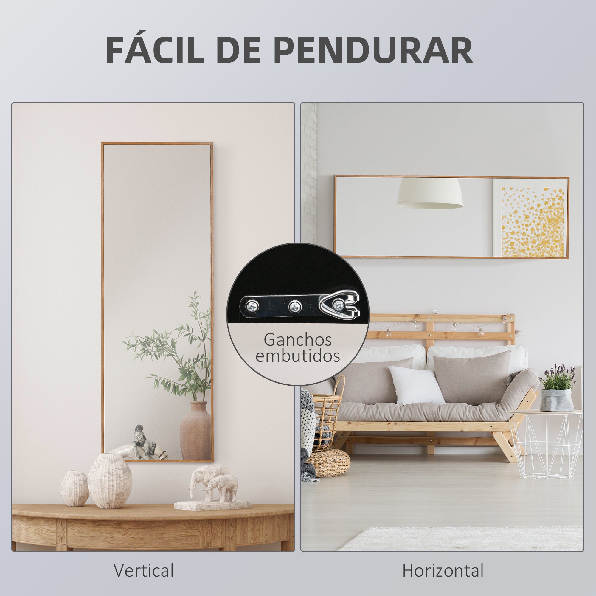 Espelho de Parede 45x125 cm Cor de Madeira Natural
