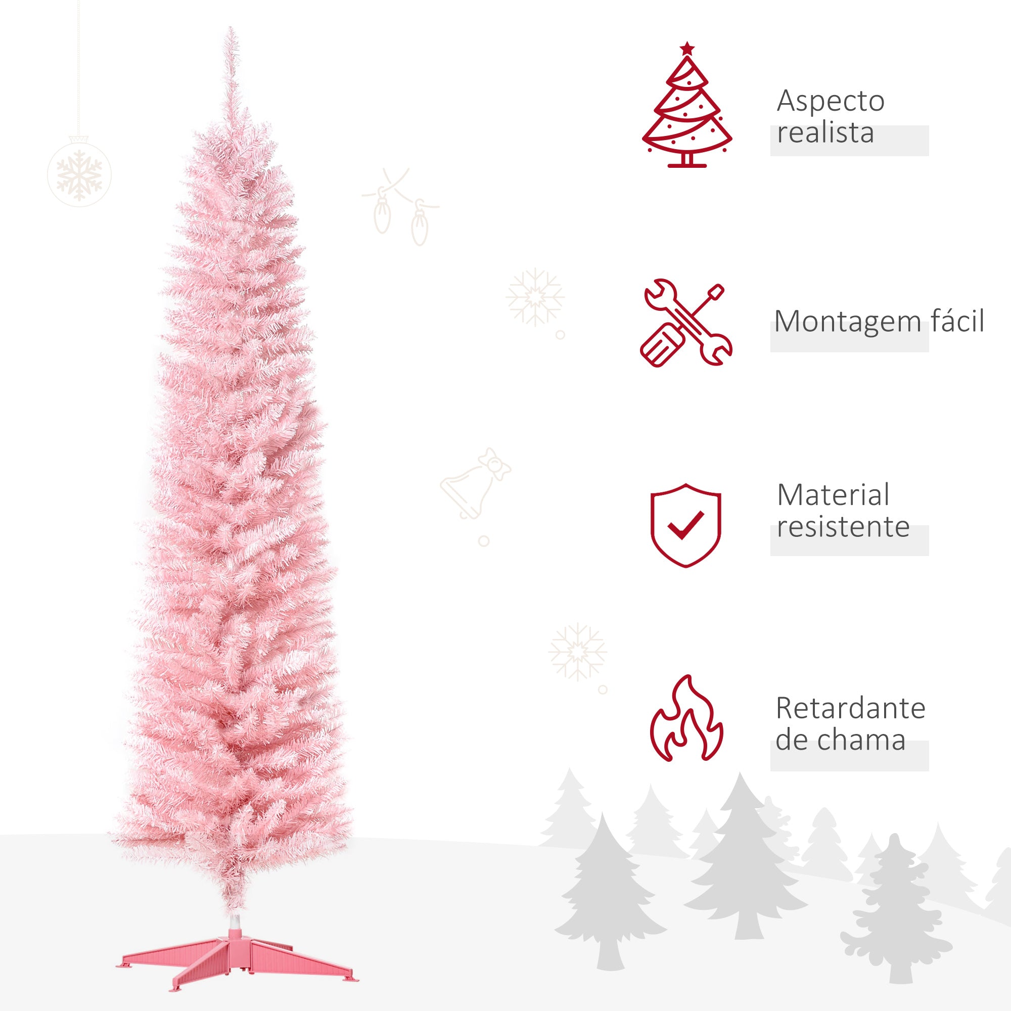 Árvore de Natal Artificial – 180 cm – Rosa – PVC, metal e plástico