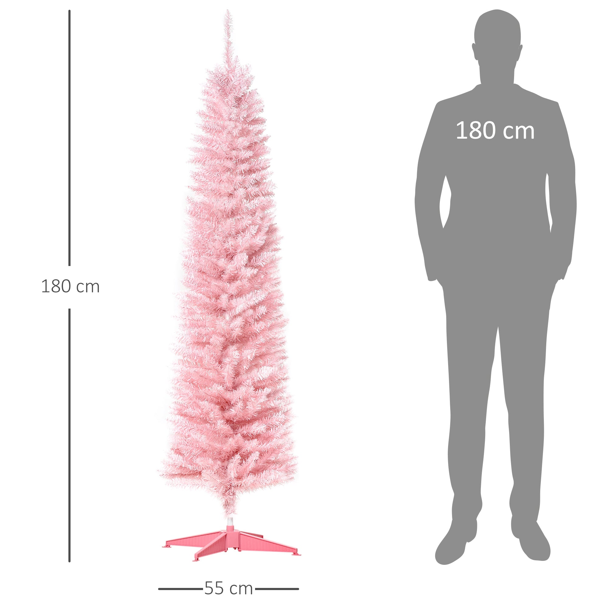 Árvore de Natal Artificial – 180 cm – Rosa – PVC, metal e plástico
