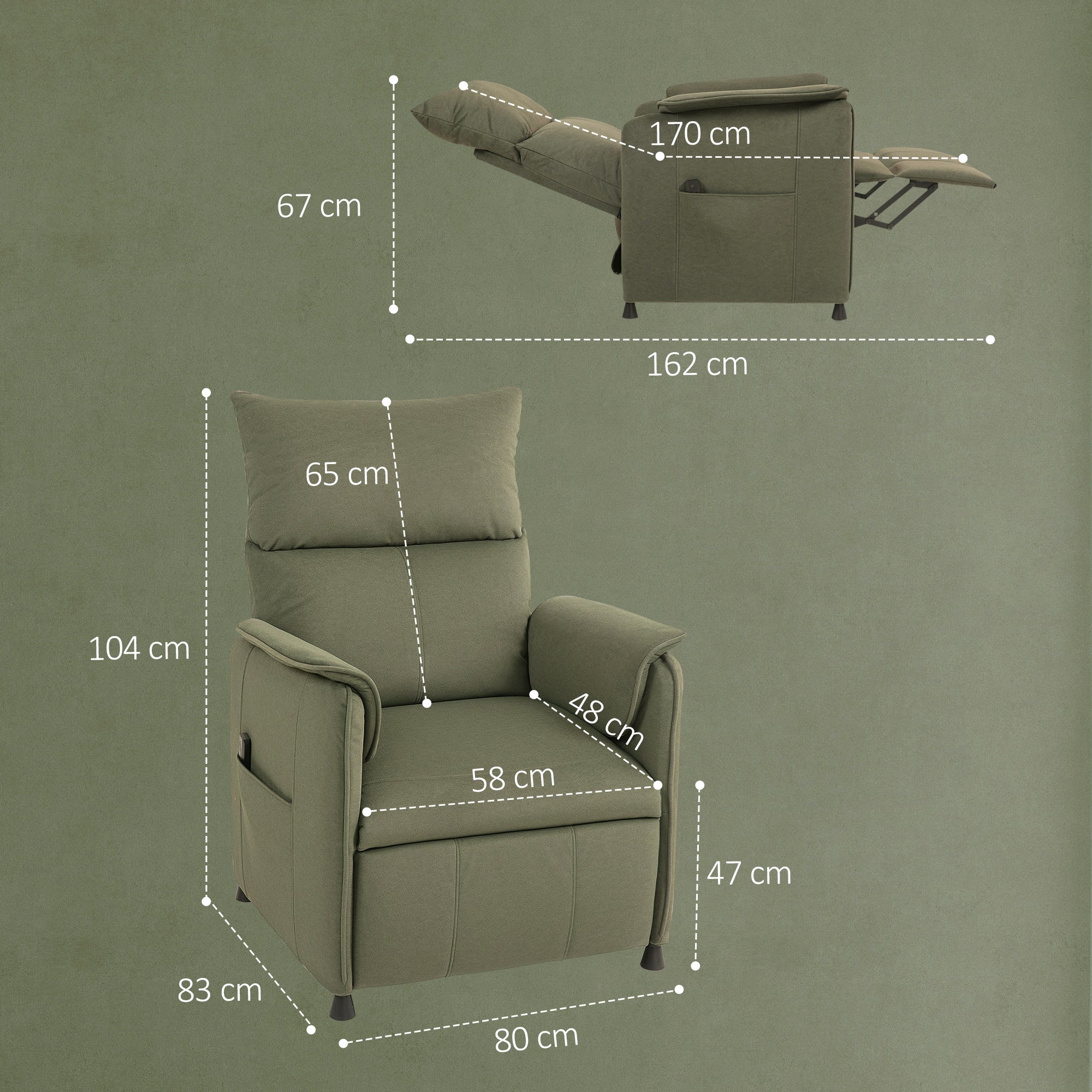 Poltrona Relax Reclinável Elétrica Verde Escuro 80x83x104 cm