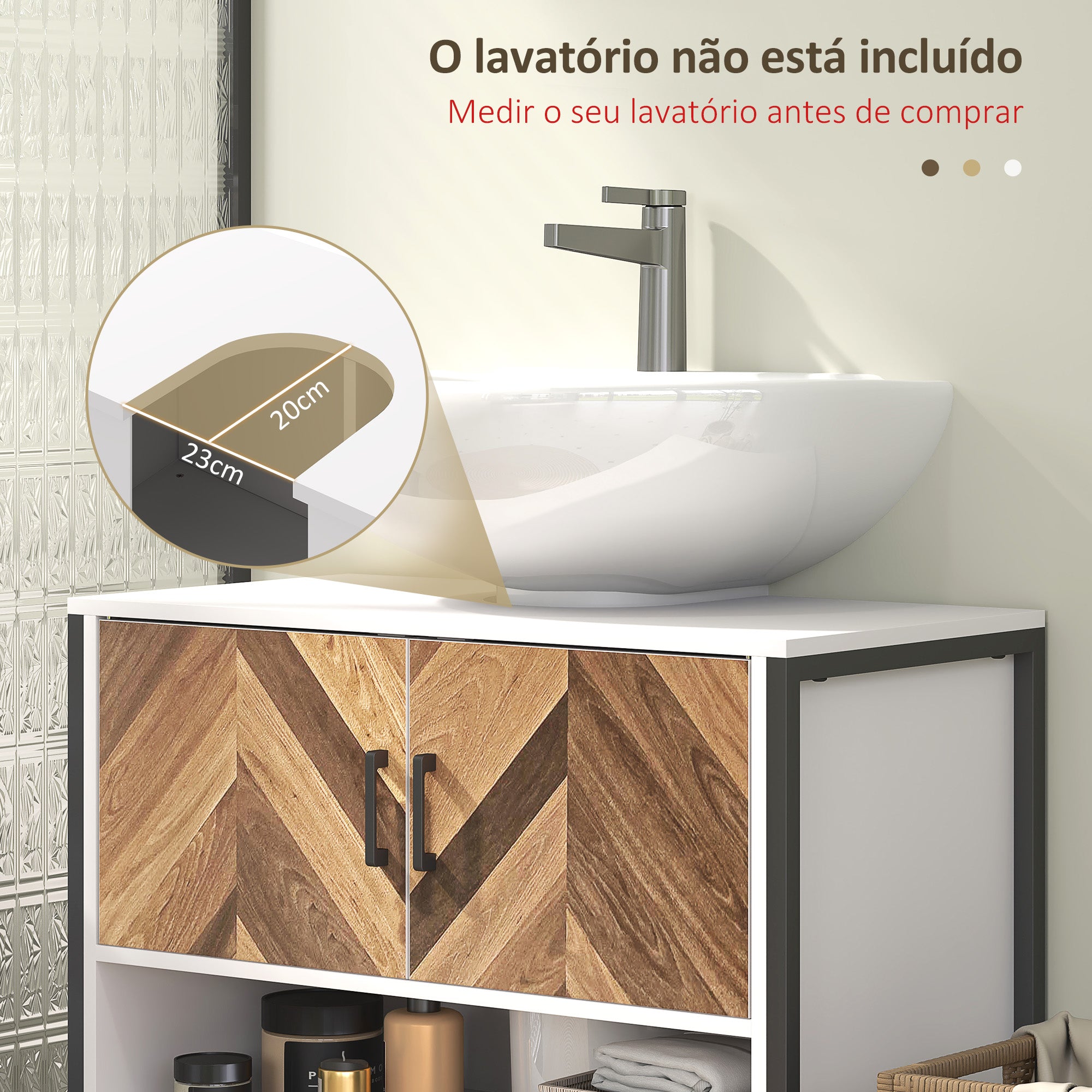 Móvel para Lavatório com 2 Portas e Compartimento Aberto 80x40x60 cm Branco e Madeira